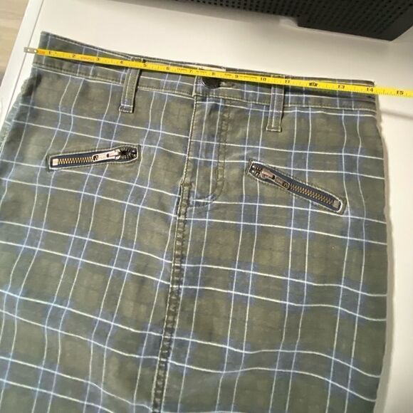 Current/Elliott The Soho Zip Stiletto Pencil  Plaid Skirt Size 26/0 Muted Olive - Picture 12 of 13